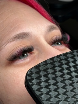 Close-up of long eyelash extensions